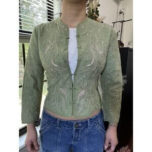 Gianni Bini Green and Beige Embroidered Blazer Size S NO TAG